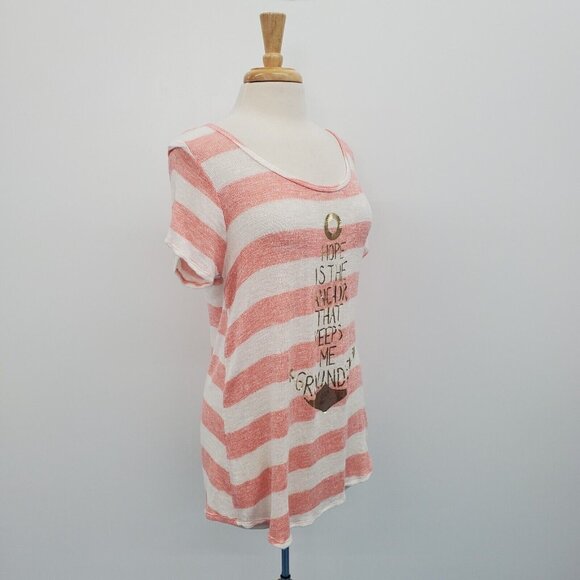 Maurices 1X 14/16 Plus Pink White Striped Nautical Anchor Graphic Tee Stretch - Picture 3 of 16